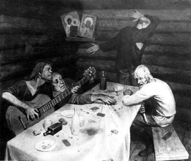 Illustration to Visotzky song “A home”.