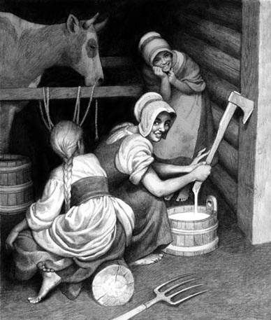 Иллюстрация. Иллюстрации к “Судам над колдовством”: Молоко из топора.